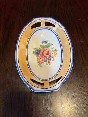 Arzberg Bavaria Vintage Lusterware Open Handled Oval Floral Trinket Dish